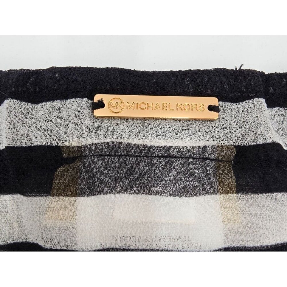 Michael Kors Womens Short Hi-Low Striped Sarong Cover Up Large Black White Sheer - Picture 6 of 7